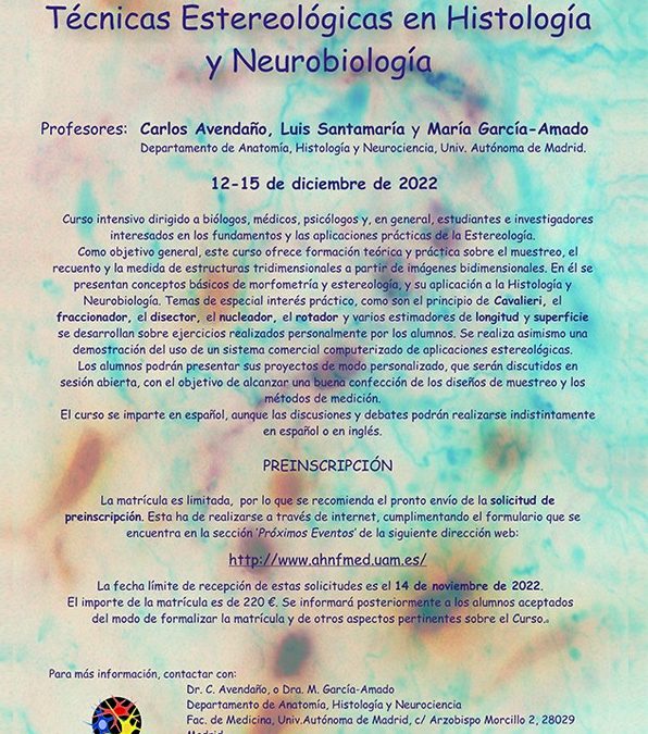 XXX Curso Técnicas Estereológicas en Histología y Neurobiología